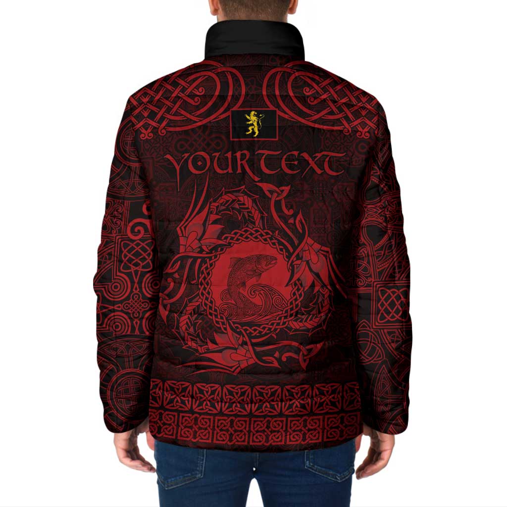 Personalized Cardiganshire Ceredigion Padded Jacket Red Leaping Salmon Celtic-inspired - Wonder Print Shop