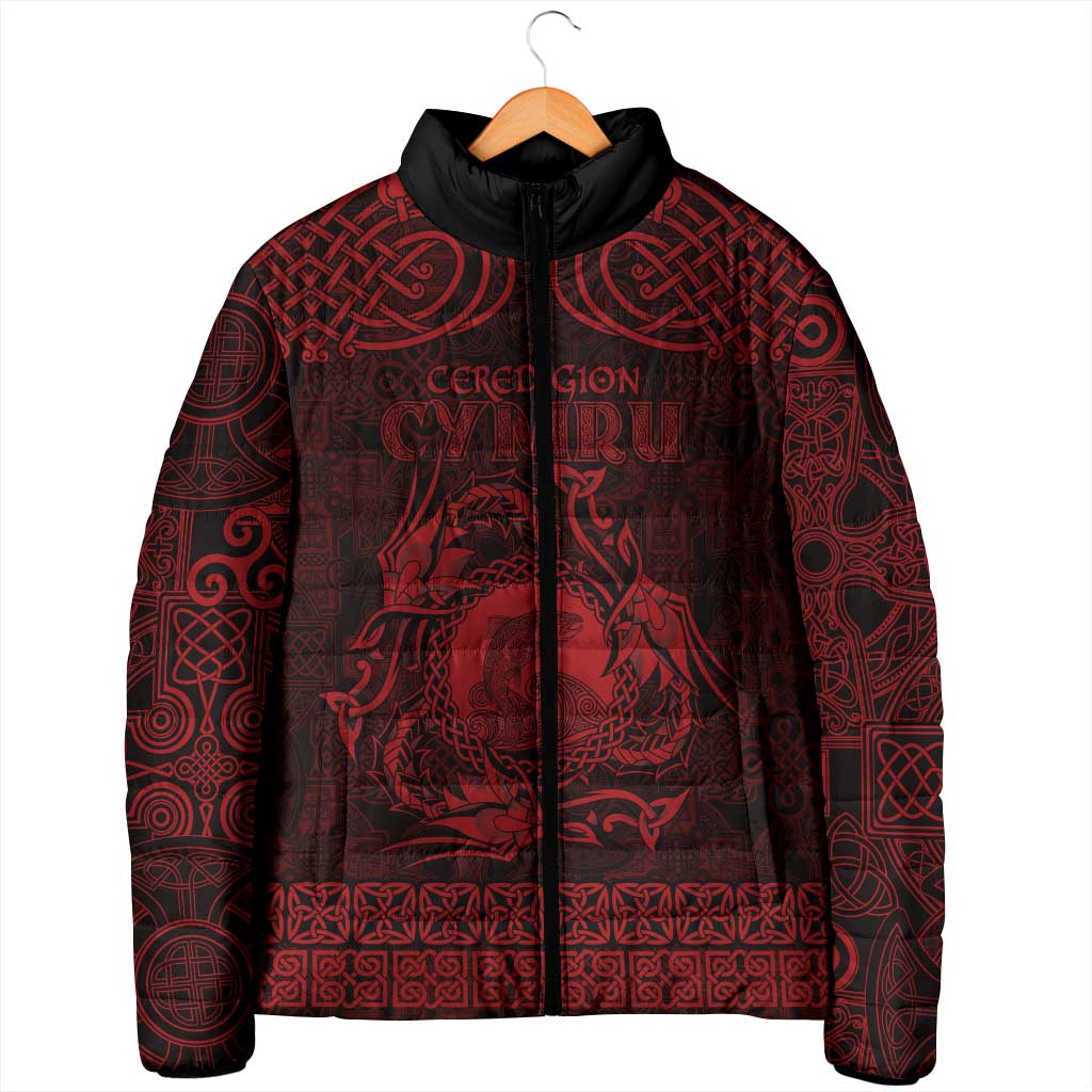 Personalized Cardiganshire Ceredigion Padded Jacket Red Leaping Salmon Celtic-inspired - Wonder Print Shop