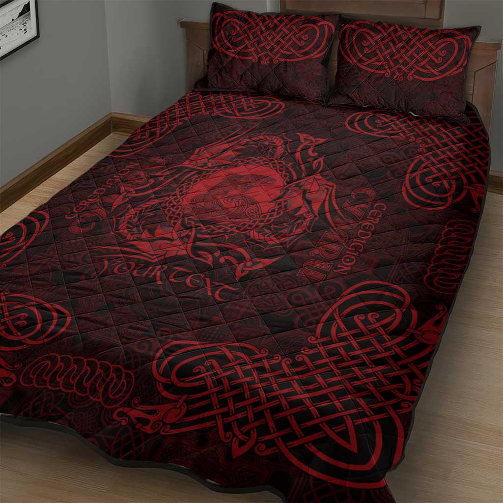 Personalized Cardiganshire Ceredigion Quilt Bed Set Red Leaping Salmon Celtic-inspired - Wonder Print Shop