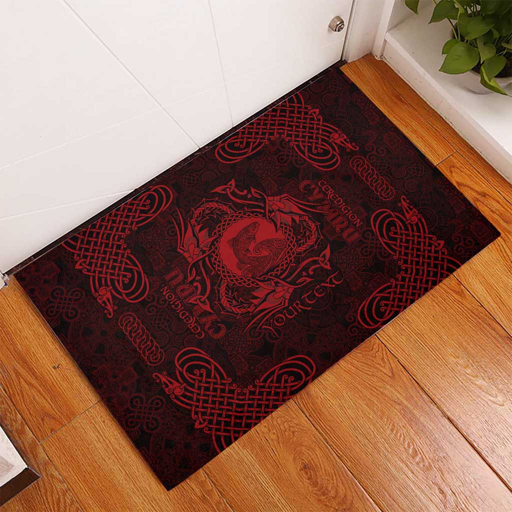Personalized Cardiganshire Ceredigion Rubber Doormat Red Leaping Salmon Celtic-inspired - Wonder Print Shop