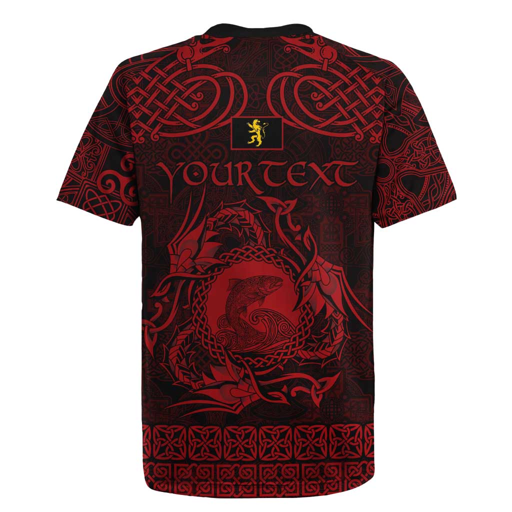 Personalized Cardiganshire Ceredigion Rugby Jersey Red Leaping Salmon Celtic-inspired - Wonder Print Shop