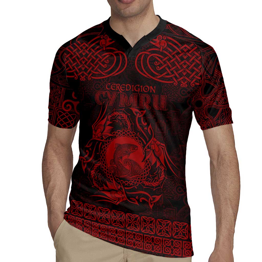 Personalized Cardiganshire Ceredigion Rugby Jersey Red Leaping Salmon Celtic-inspired - Wonder Print Shop