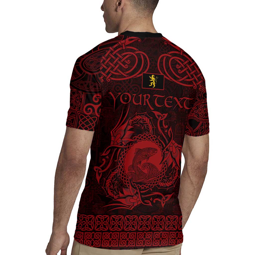 Personalized Cardiganshire Ceredigion Rugby Jersey Red Leaping Salmon Celtic-inspired - Wonder Print Shop