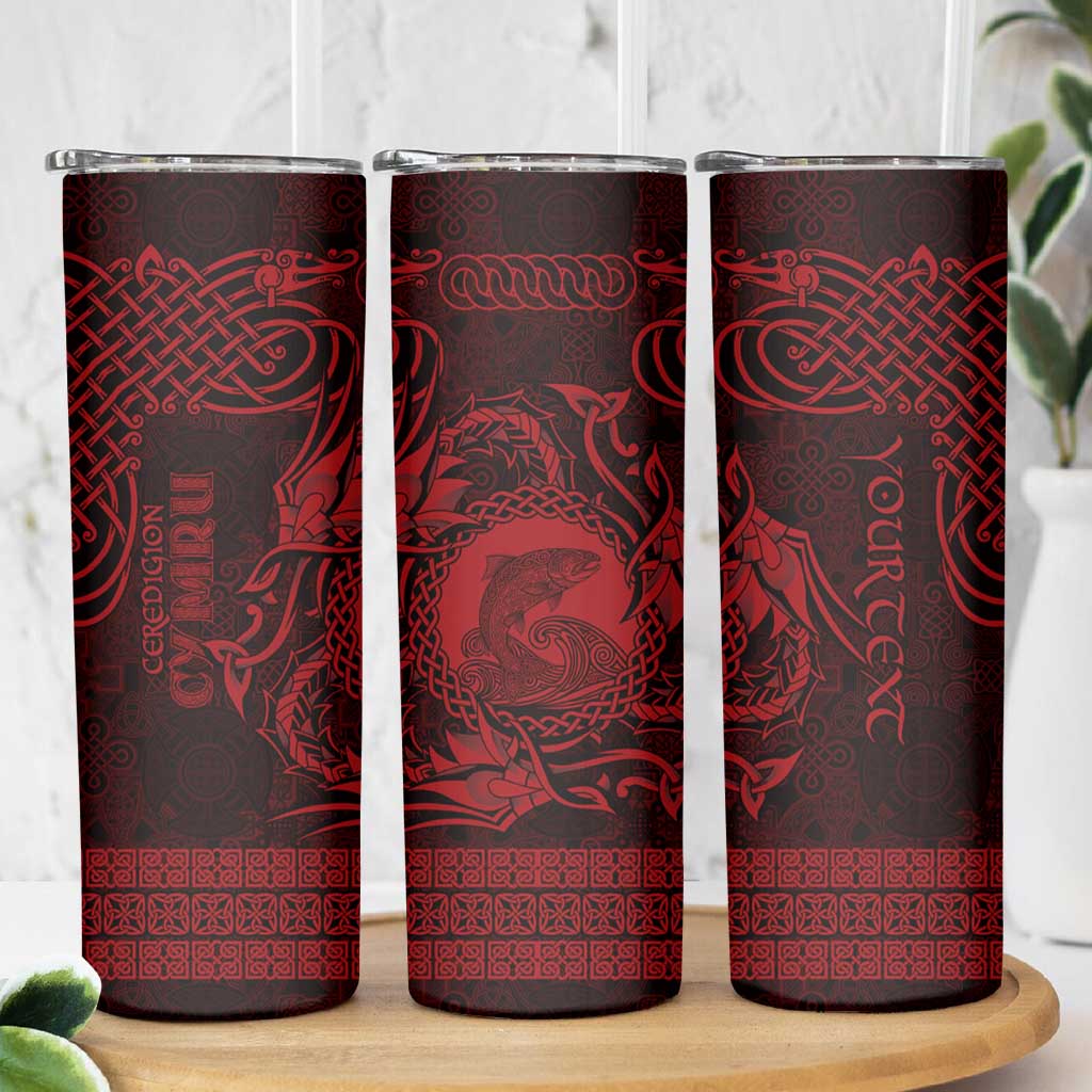 Personalized Cardiganshire Ceredigion Skinny Tumbler Red Leaping Salmon Celtic-inspired - Wonder Print Shop