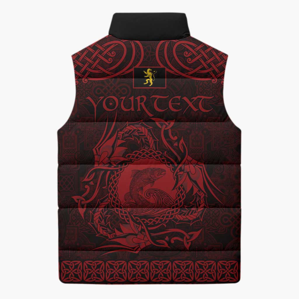 Personalized Cardiganshire Ceredigion Sleeveless Puffer Jacket Red Leaping Salmon Celtic-inspired - Wonder Print Shop