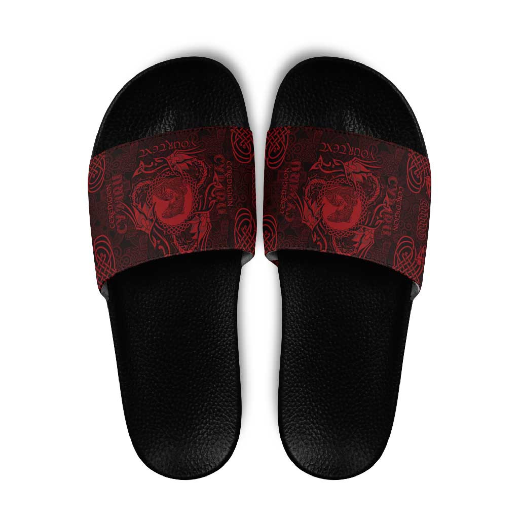 Personalized Cardiganshire Ceredigion Slide Sandals Red Leaping Salmon Celtic-inspired - Wonder Print Shop