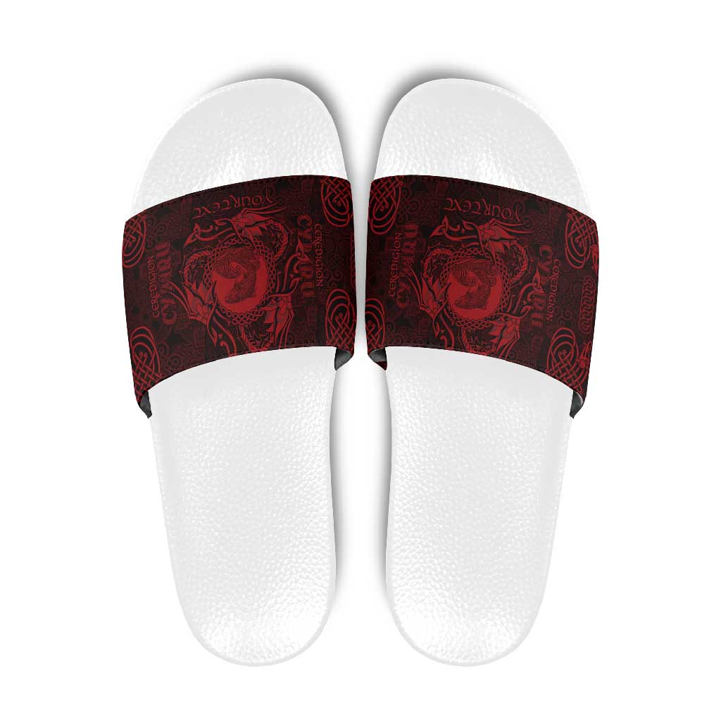 Personalized Cardiganshire Ceredigion Slide Sandals Red Leaping Salmon Celtic-inspired - Wonder Print Shop