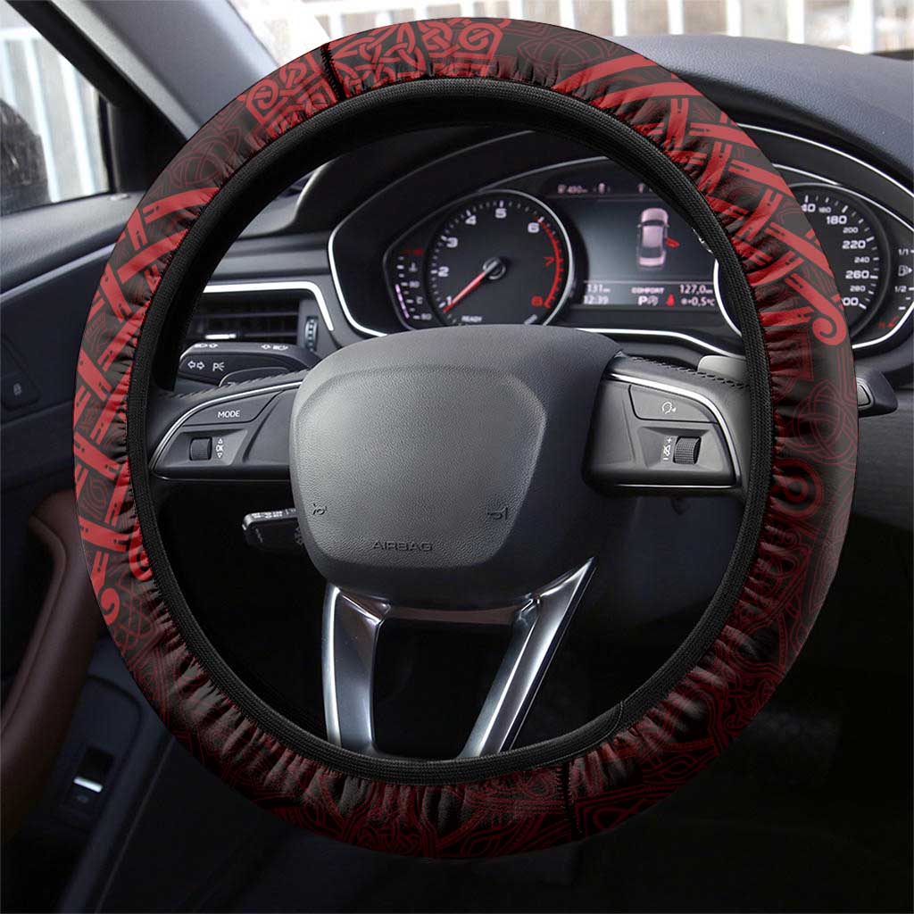 Cardiganshire Ceredigion Steering Wheel Cover Red Leaping Salmon Celtic-inspired - Wonder Print Shop