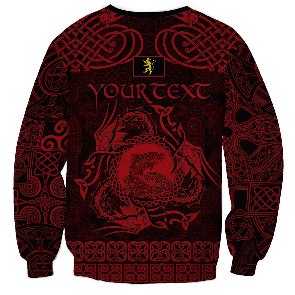 Personalized Cardiganshire Ceredigion Sweatshirt Red Leaping Salmon Celtic-inspired - Wonder Print Shop