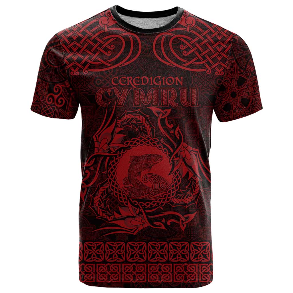 Personalized Cardiganshire Ceredigion T Shirt Red Leaping Salmon Celtic-inspired - Wonder Print Shop