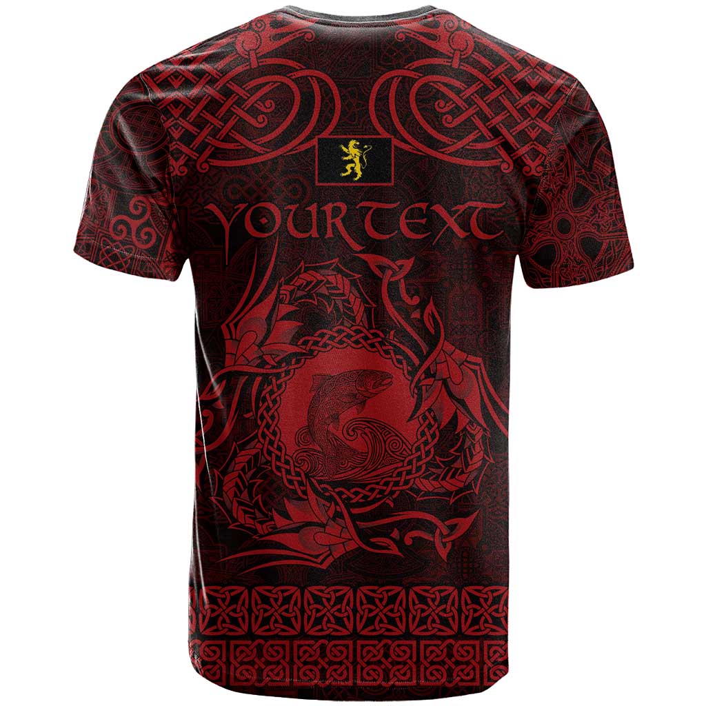 Personalized Cardiganshire Ceredigion T Shirt Red Leaping Salmon Celtic-inspired - Wonder Print Shop