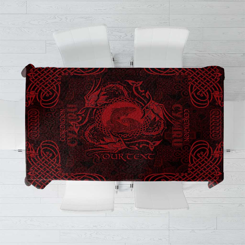 Personalized Cardiganshire Ceredigion Tablecloth Red Leaping Salmon Celtic-inspired - Wonder Print Shop