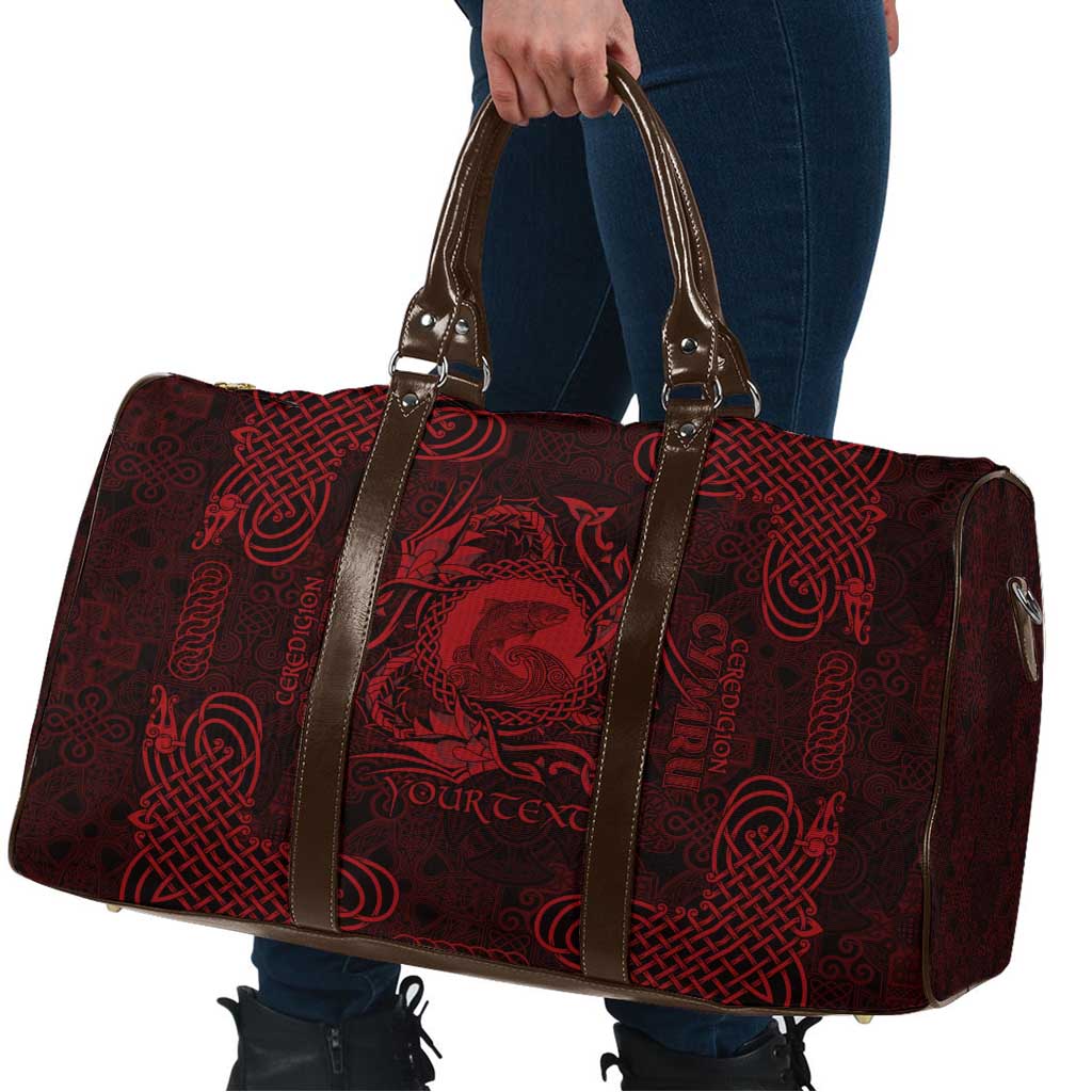 Personalized Cardiganshire Ceredigion Travel Bag Red Leaping Salmon Celtic-inspired - Wonder Print Shop