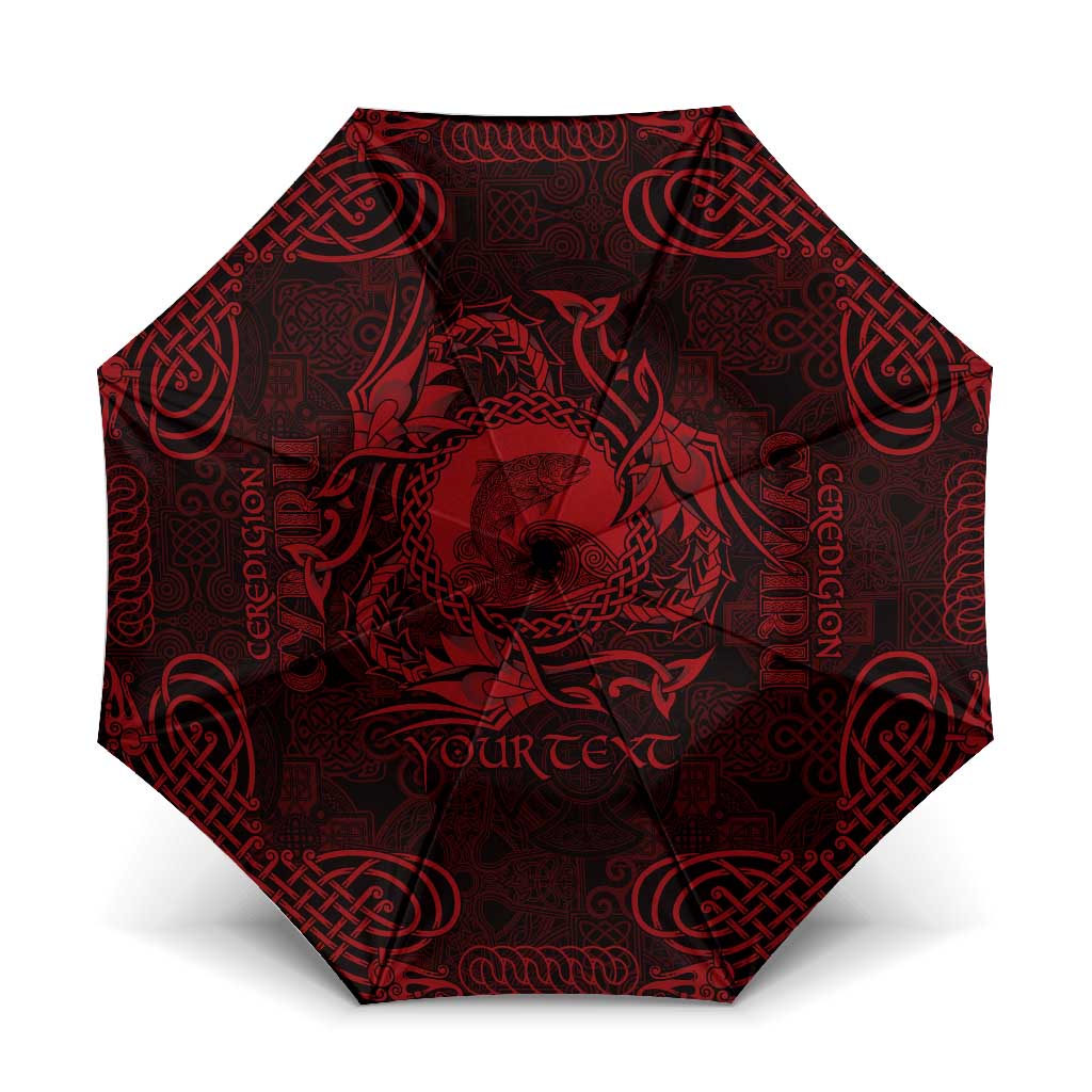 Personalized Cardiganshire Ceredigion Umbrella Red Leaping Salmon Celtic-inspired - Wonder Print Shop