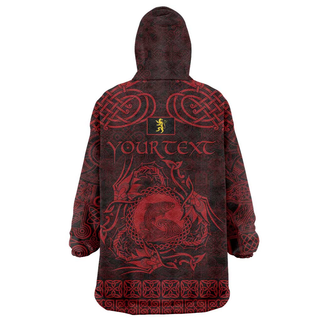 Personalized Cardiganshire Ceredigion Wearable Blanket Hoodie Red Leaping Salmon Celtic-inspired - Wonder Print Shop