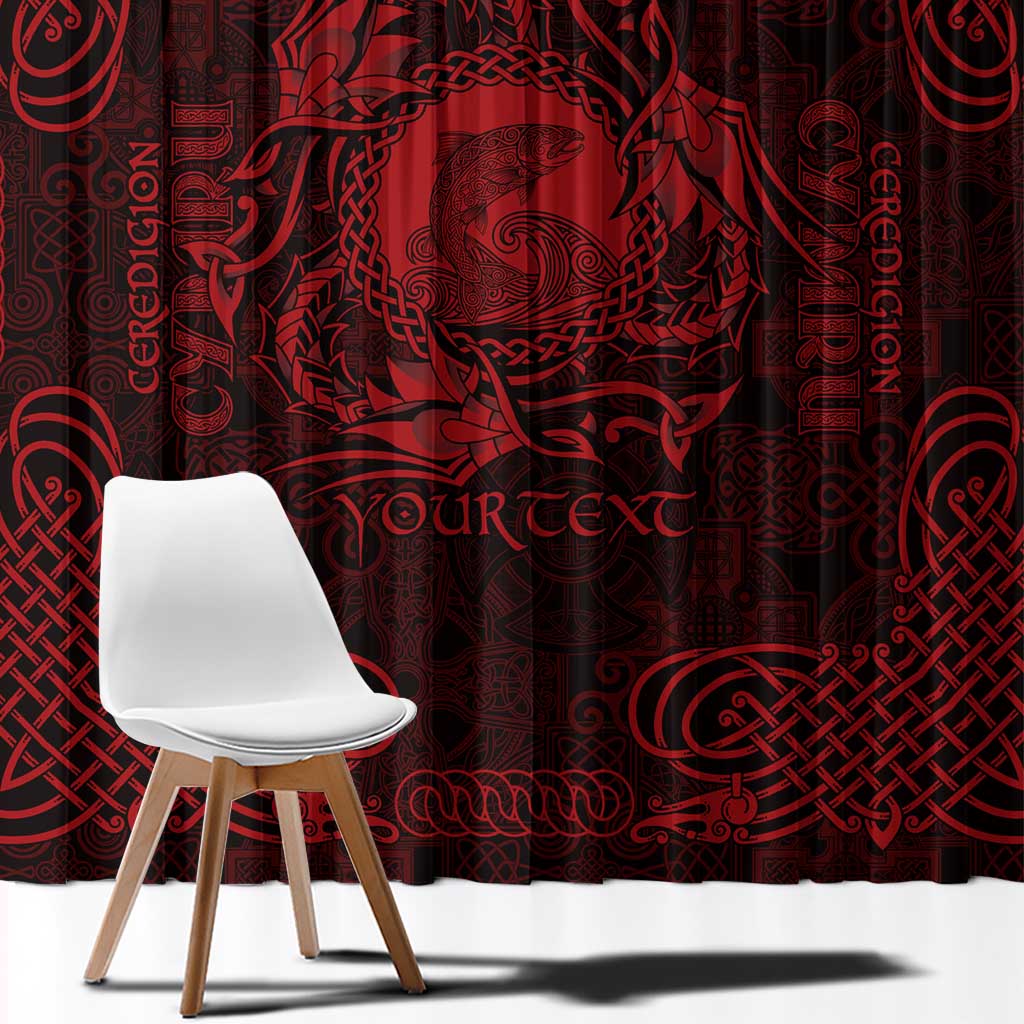 Personalized Cardiganshire Ceredigion Window Curtain Red Leaping Salmon Celtic-inspired - Wonder Print Shop