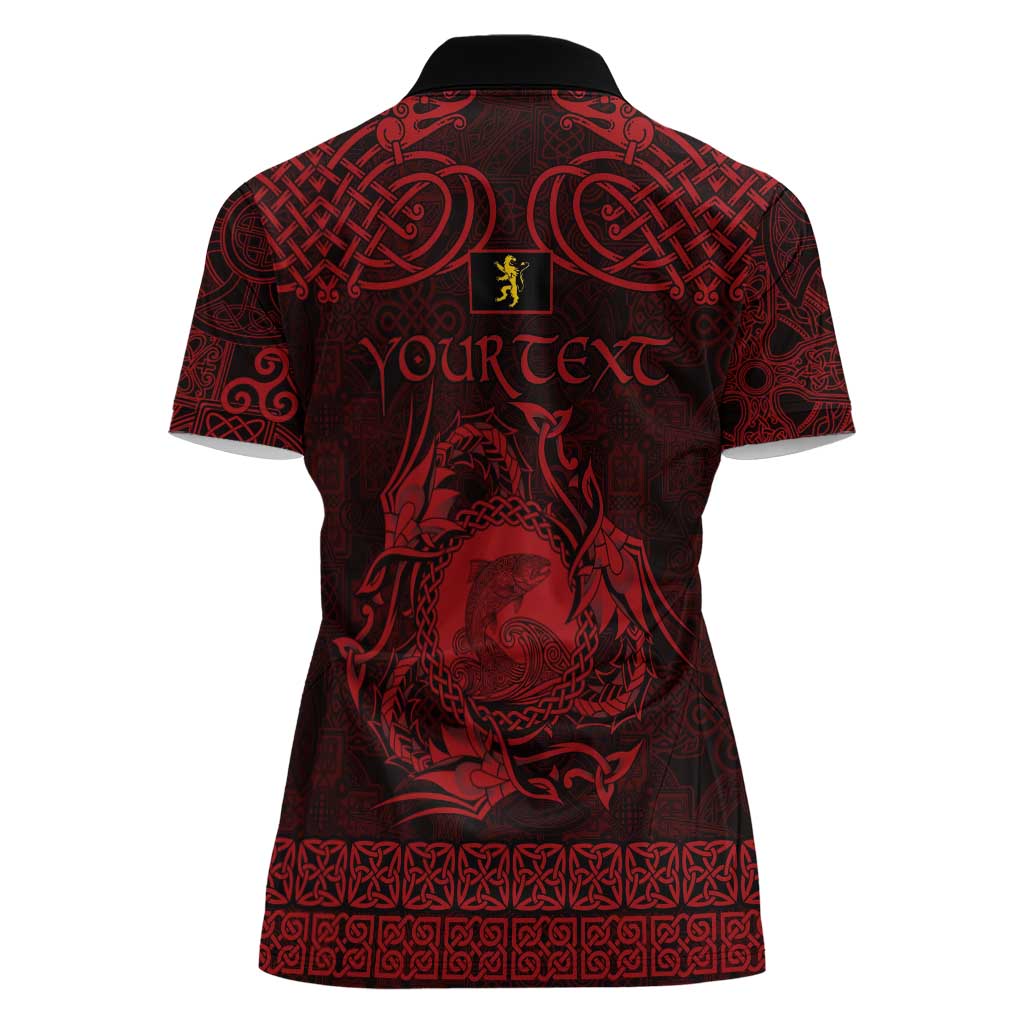 Personalized Cardiganshire Ceredigion Women Polo Shirt Red Leaping Salmon Celtic-inspired - Wonder Print Shop