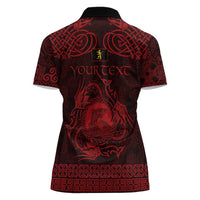 Personalized Cardiganshire Ceredigion Women Polo Shirt Red Leaping Salmon Celtic-inspired - Wonder Print Shop