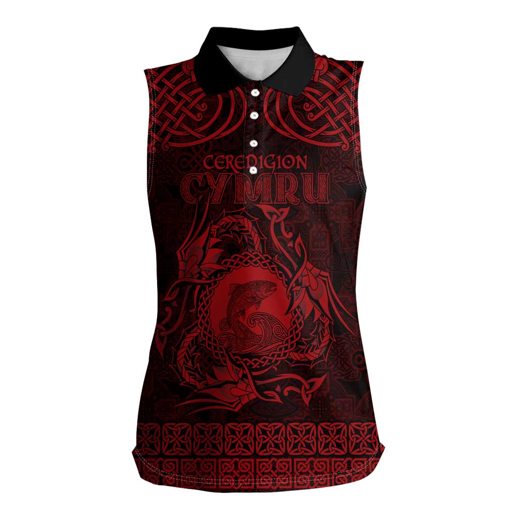 Personalized Cardiganshire Ceredigion Women Sleeveless Polo Shirt Red Leaping Salmon Celtic-inspired - Wonder Print Shop