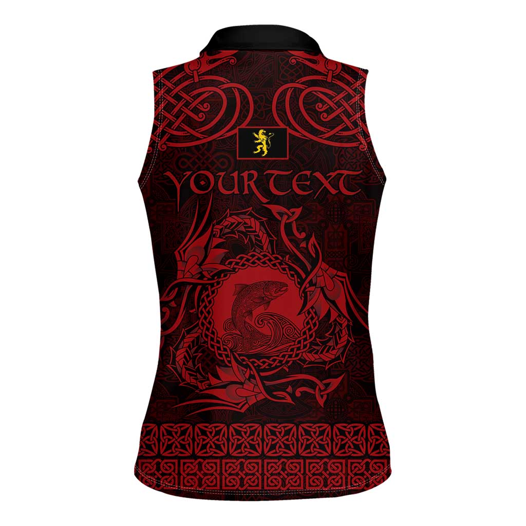 Personalized Cardiganshire Ceredigion Women Sleeveless Polo Shirt Red Leaping Salmon Celtic-inspired - Wonder Print Shop