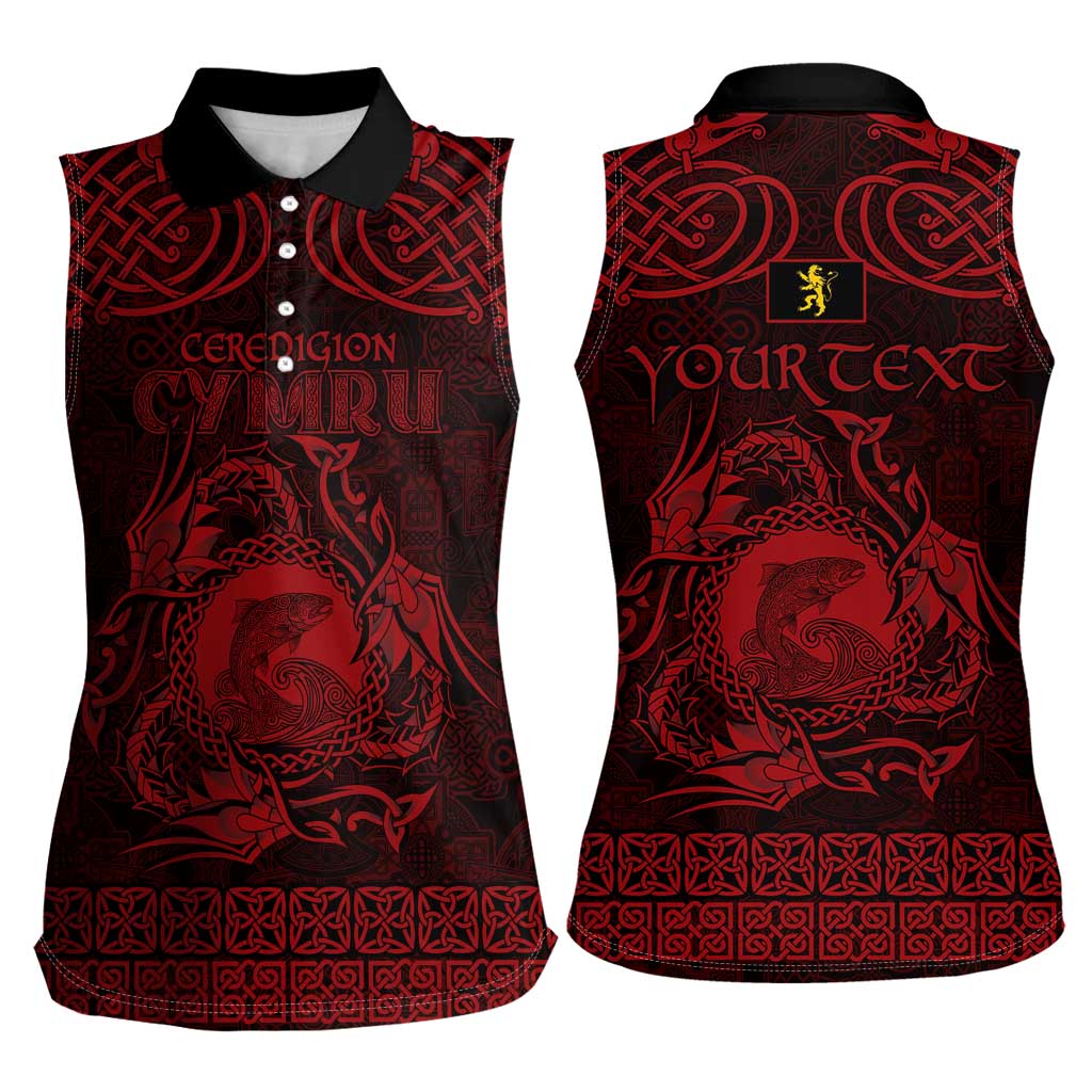 Personalized Cardiganshire Ceredigion Women Sleeveless Polo Shirt Red Leaping Salmon Celtic-inspired - Wonder Print Shop