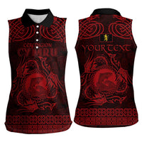 Personalized Cardiganshire Ceredigion Women Sleeveless Polo Shirt Red Leaping Salmon Celtic-inspired - Wonder Print Shop