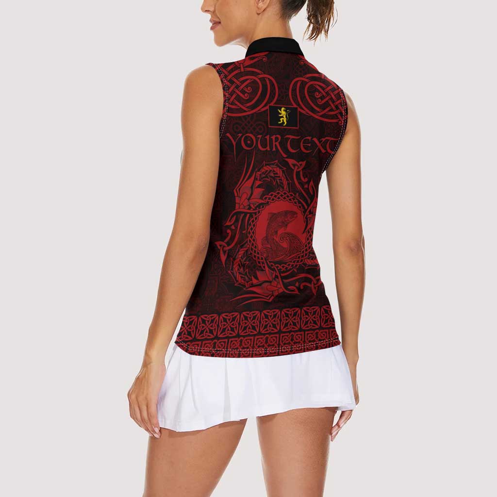 Personalized Cardiganshire Ceredigion Women Sleeveless Polo Shirt Red Leaping Salmon Celtic-inspired - Wonder Print Shop
