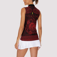 Personalized Cardiganshire Ceredigion Women Sleeveless Polo Shirt Red Leaping Salmon Celtic-inspired - Wonder Print Shop