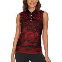 Personalized Cardiganshire Ceredigion Women Sleeveless Polo Shirt Red Leaping Salmon Celtic-inspired - Wonder Print Shop