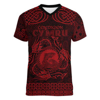 Personalized Cardiganshire Ceredigion Women V-Neck T-Shirt Red Leaping Salmon Celtic-inspired - Wonder Print Shop