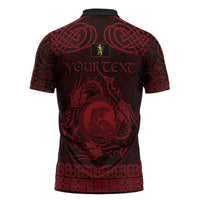 Personalized Cardiganshire Ceredigion Zipper Polo Shirt Red Leaping Salmon Celtic-inspired - Wonder Print Shop