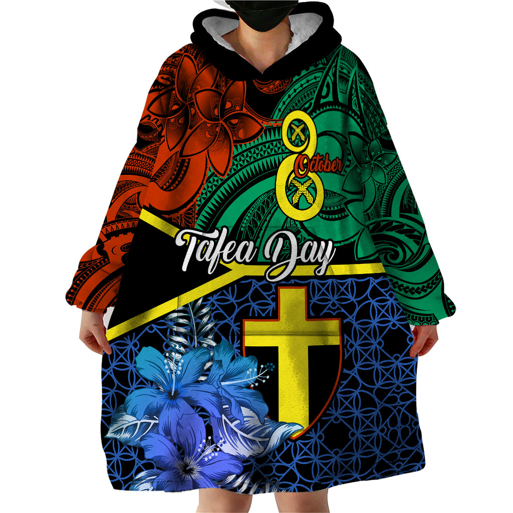 Tafea Day Wearable Blanket Hoodie Vanuatu Sand Drawing With Polynesian Pattern - Wonder Print Shop