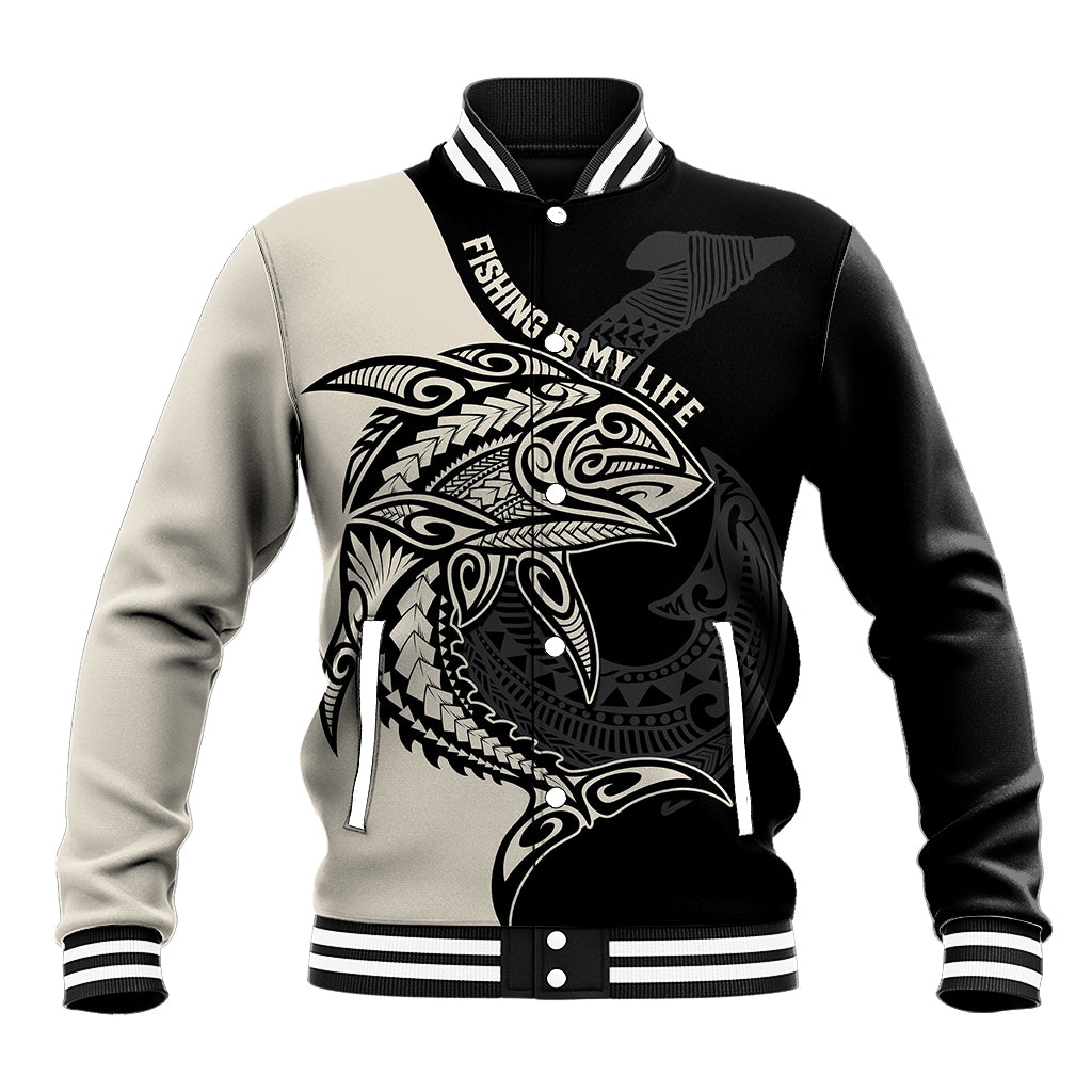 Personalised Polynesia Fishing Baseball Jacket With Maori Hei Matau Fish Hook Gold Art LT9 - Wonder Print Shop