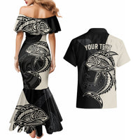 Personalised Polynesia Fishing Couples Matching Mermaid Dress and Hawaiian Shirt With Maori Hei Matau Fish Hook Gold Art LT9 - Wonder Print Shop