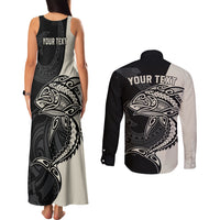 Personalised Polynesia Fishing Couples Matching Tank Maxi Dress and Long Sleeve Button Shirts With Maori Hei Matau Fish Hook Gold Art LT9 - Wonder Print Shop