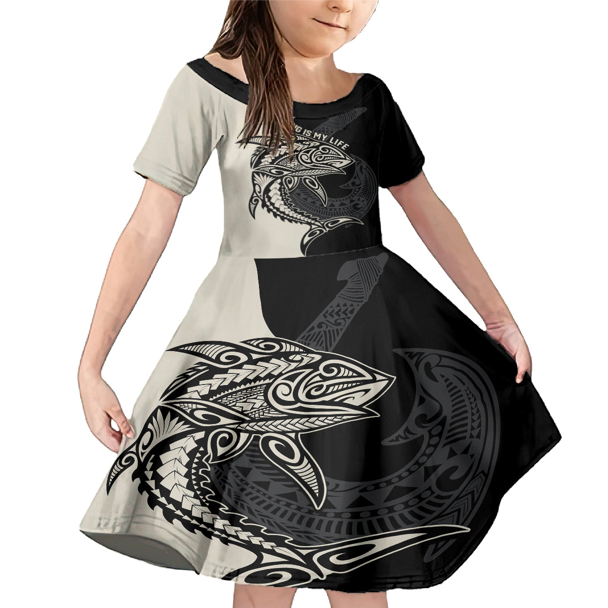 Personalised Polynesia Fishing Family Matching Mermaid Dress and Hawaiian Shirt With Maori Hei Matau Fish Hook Gold Art LT9 - Wonder Print Shop