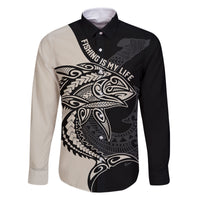 Personalised Polynesia Fishing Family Matching Off Shoulder Maxi Dress and Hawaiian Shirt With Maori Hei Matau Fish Hook Gold Art LT9 - Wonder Print Shop