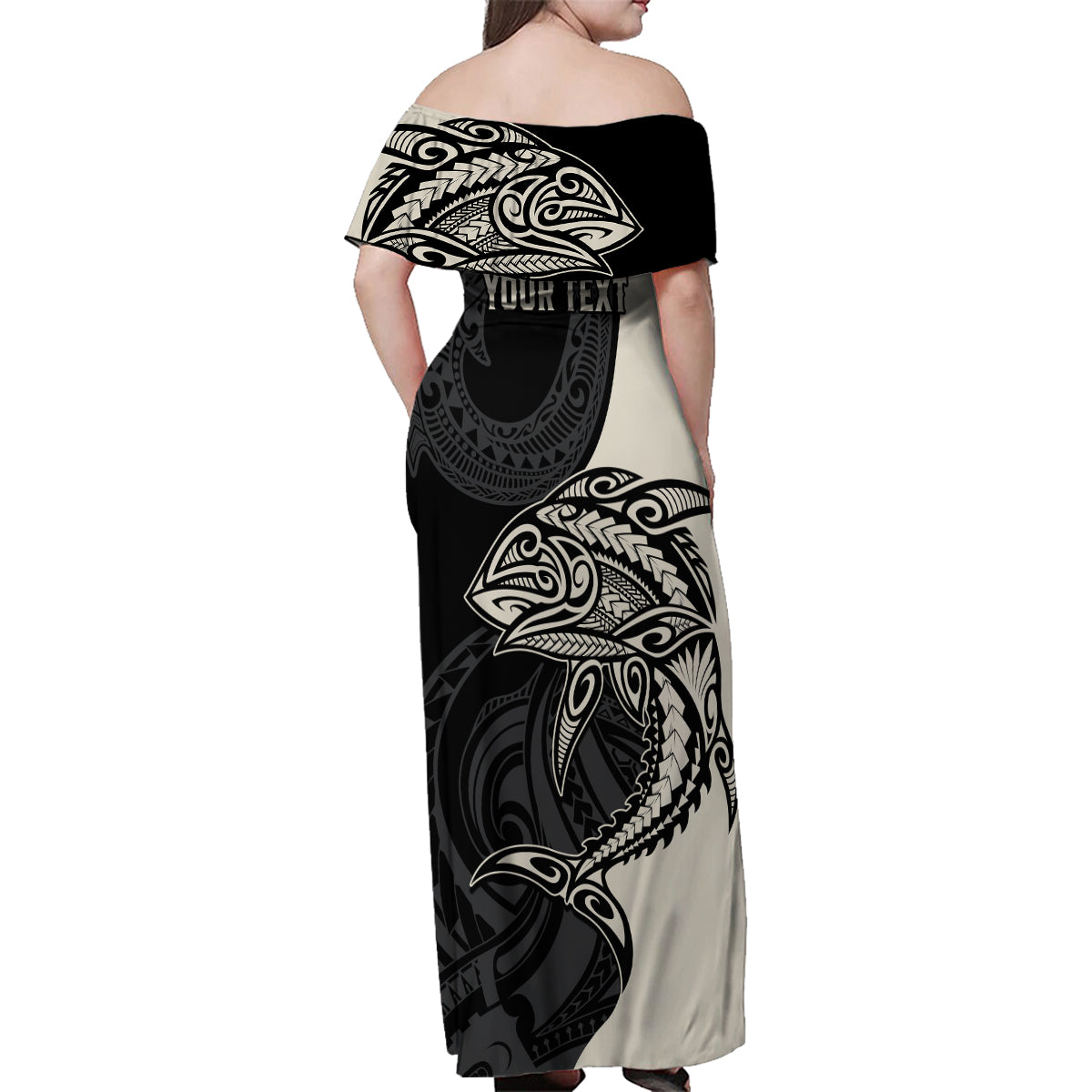 Personalised Polynesia Fishing Family Matching Off Shoulder Maxi Dress and Hawaiian Shirt With Maori Hei Matau Fish Hook Gold Art LT9 - Wonder Print Shop