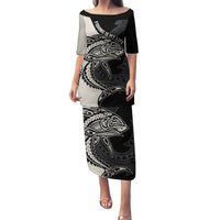 Personalised Polynesia Fishing Family Matching Puletasi Dress and Hawaiian Shirt With Maori Hei Matau Fish Hook Gold Art - Wonder Print Shop