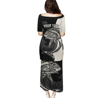 Personalised Polynesia Fishing Family Matching Puletasi Dress and Hawaiian Shirt With Maori Hei Matau Fish Hook Gold Art - Wonder Print Shop