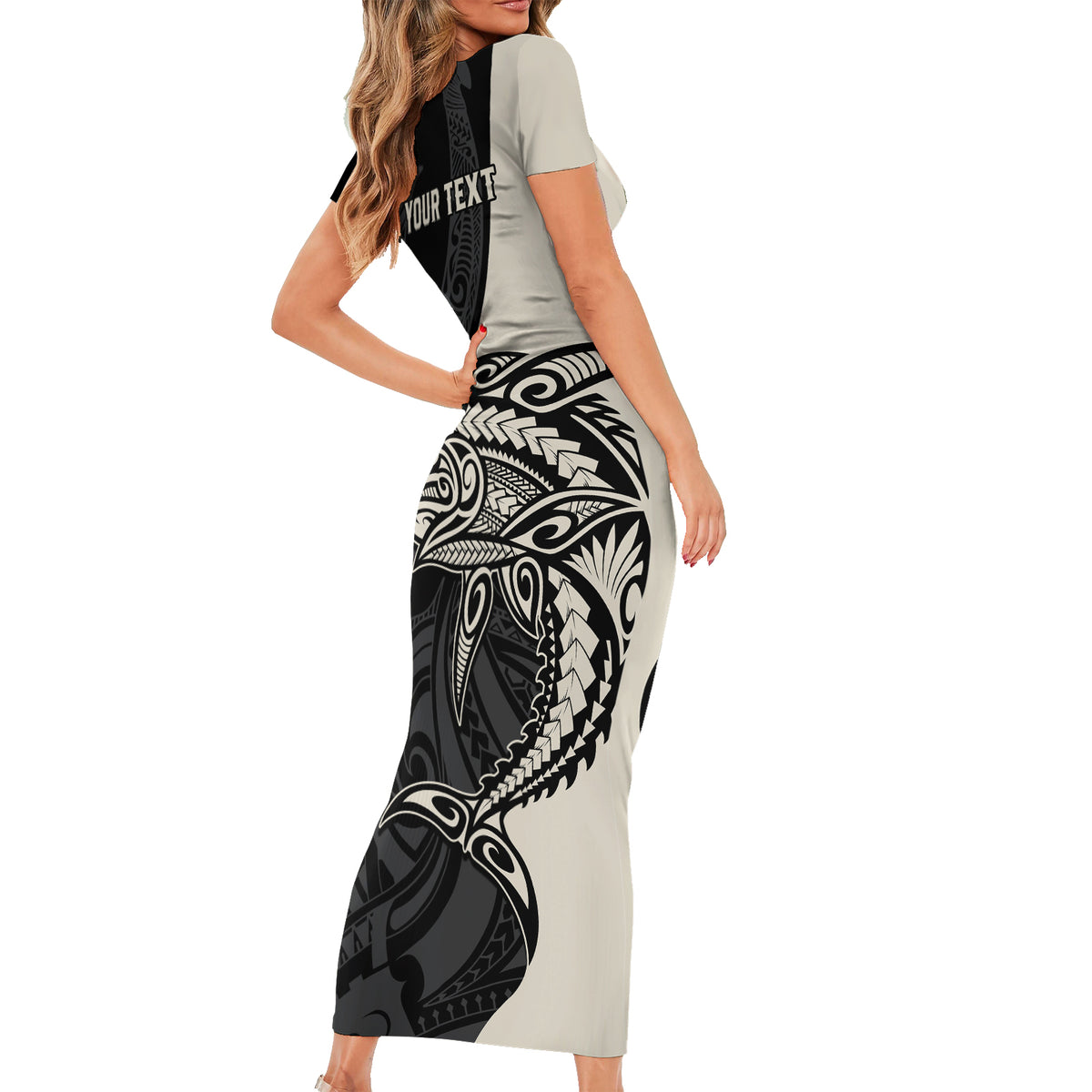 Personalised Polynesia Fishing Family Matching Short Sleeve Bodycon Dress and Hawaiian Shirt With Maori Hei Matau Fish Hook Gold Art - Wonder Print Shop
