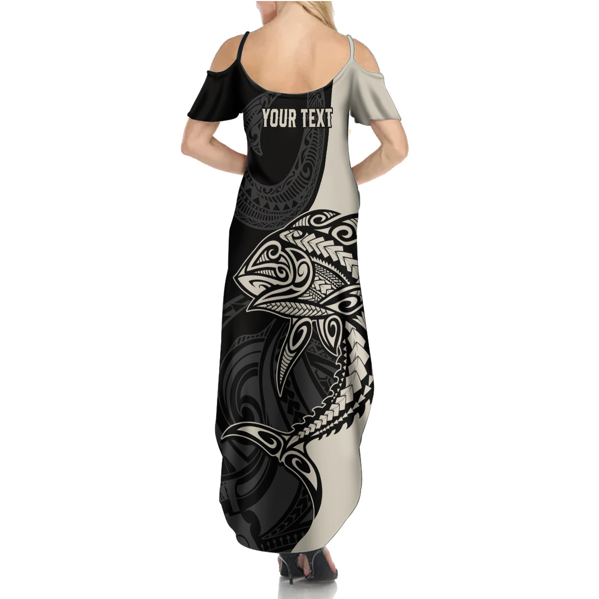 Personalised Polynesia Fishing Family Matching Summer Maxi Dress and Hawaiian Shirt With Maori Hei Matau Fish Hook Gold Art - Wonder Print Shop