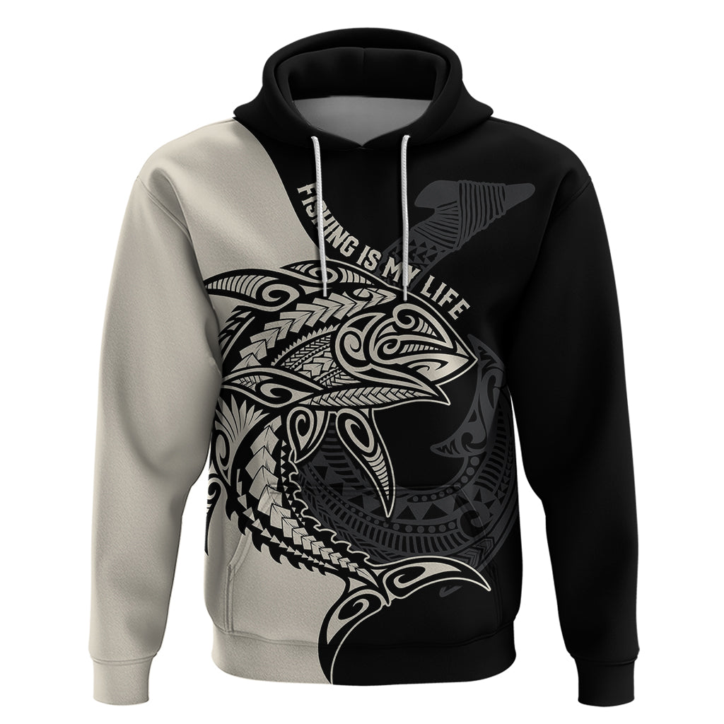Personalised Polynesia Fishing Hoodie With Maori Hei Matau Fish Hook Gold Art - Wonder Print Shop