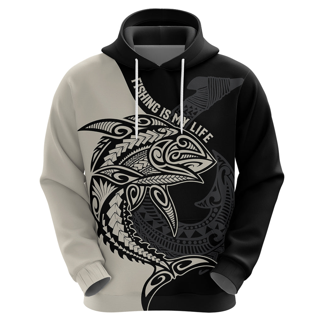 Personalised Polynesia Fishing Hoodie With Maori Hei Matau Fish Hook Gold Art - Wonder Print Shop
