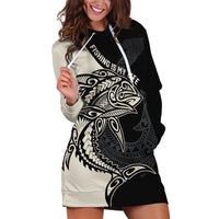 Personalised Polynesia Fishing Hoodie Dress With Maori Hei Matau Fish Hook Gold Art - Wonder Print Shop