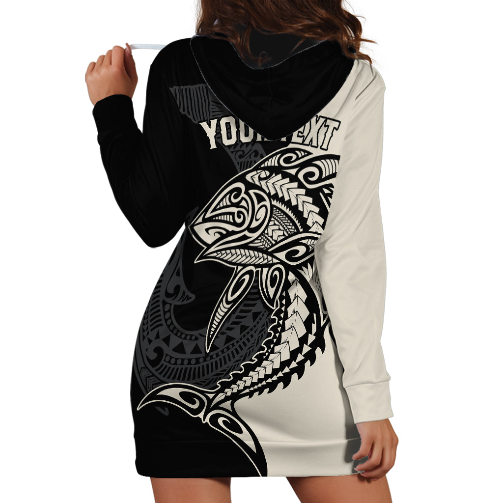 Personalised Polynesia Fishing Hoodie Dress With Maori Hei Matau Fish Hook Gold Art - Wonder Print Shop