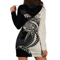 Personalised Polynesia Fishing Hoodie Dress With Maori Hei Matau Fish Hook Gold Art - Wonder Print Shop