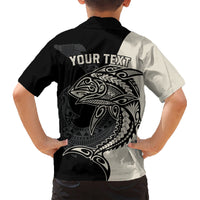 Personalised Polynesia Fishing Kid Hawaiian Shirt With Maori Hei Matau Fish Hook Gold Art - Wonder Print Shop