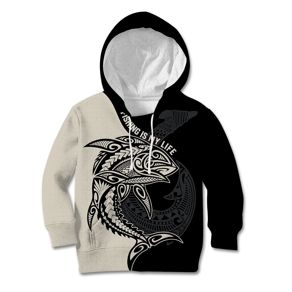 Personalised Polynesia Fishing Kid Hoodie With Maori Hei Matau Fish Hook Gold Art - Wonder Print Shop
