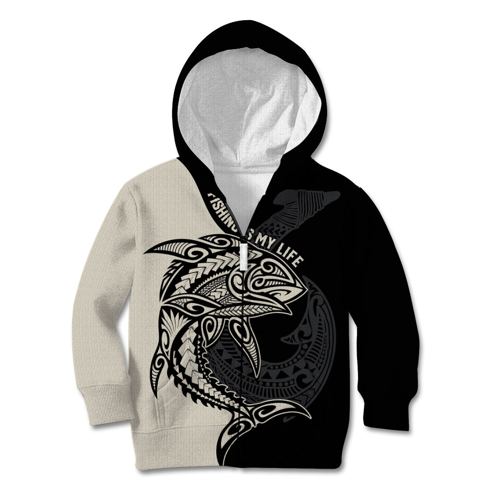 Personalised Polynesia Fishing Kid Hoodie With Maori Hei Matau Fish Hook Gold Art - Wonder Print Shop